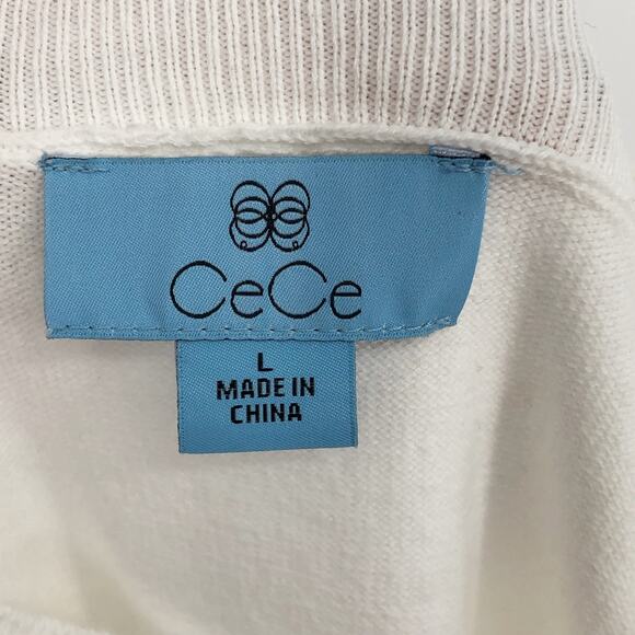 Cece Womens Long Sleeve Sweater Large White Ruffled Sheer Pleated Mock Neck - Picture 11 of 14